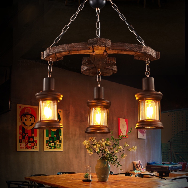 Anchor รูปร่างโคมระย้า Retro ไม้ Suspension Light Creative ชนบทโคมไฟ Mediterranea Coffee Bar ร้านอาหาร