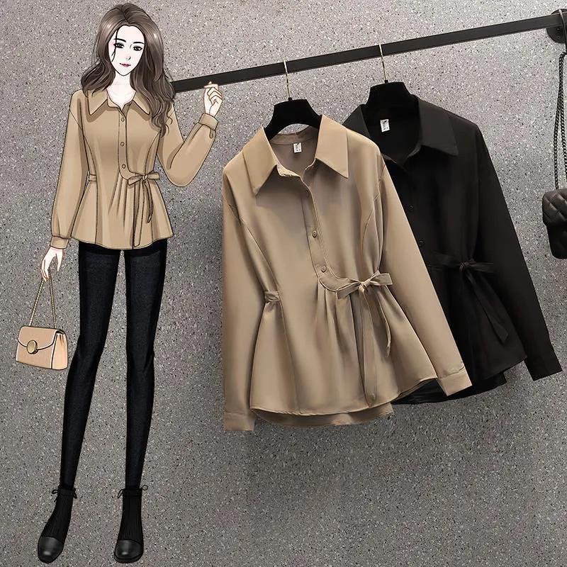 เสื้อเบลาส์ พลัสขนาดผู้หญิงแฟชั่นใหม่หลวมสไตล์ตะวันตกเอวเสื้อลําลองผู้หญิง