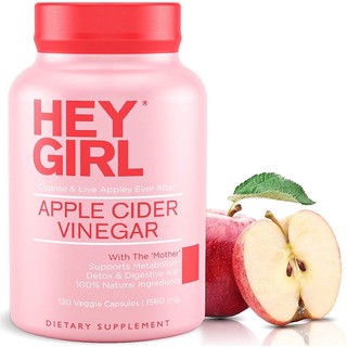 EXP 9/25 Apple cider vinegar Hey girl ปริมาณ 1560mg ขนาด 120แคปซูล