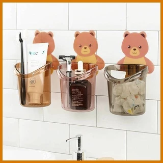 ที่เก็บแปรงสีฟันติดผนัง ลายหมีน่ารัก พร้อมแก้วใส่ของในห้องน้ำ ติดตั้งง่าย ไม่ต้องเจาะ