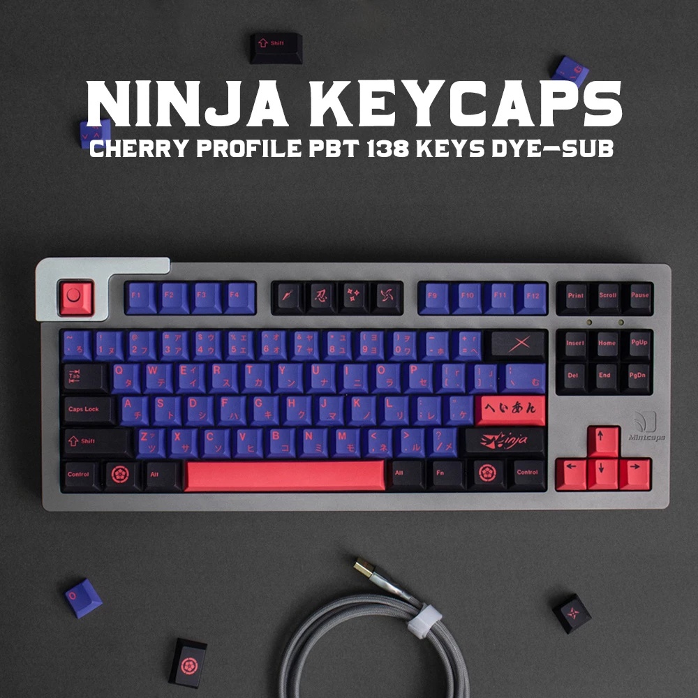 129 คีย ์ Ninja Keycap โปรไฟล ์ เชอร ์ รี ่ PBT Dye Sublimation Keycaps สําหรับ GH60 GK61 GK64 84 87