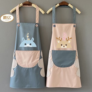 Jueyi พร้อมส่ง ผ้ากันเปื้อนกันน้ำสองชั้นเช็ดมือได้ ผ้ากันเปื้อนทําอาหาร Cooking Apron มีสไตล์ลายการ์ตูนน่ารัก