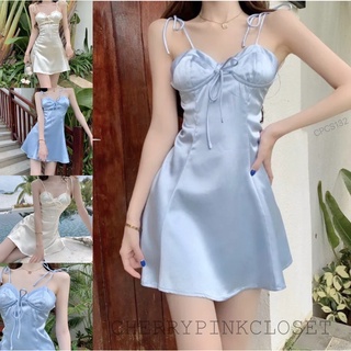 CHERRYPINK: CPCS132| Spaghetti Strap Trim mini Dress |XS S M L XL XXLสาวอวบอ้วน