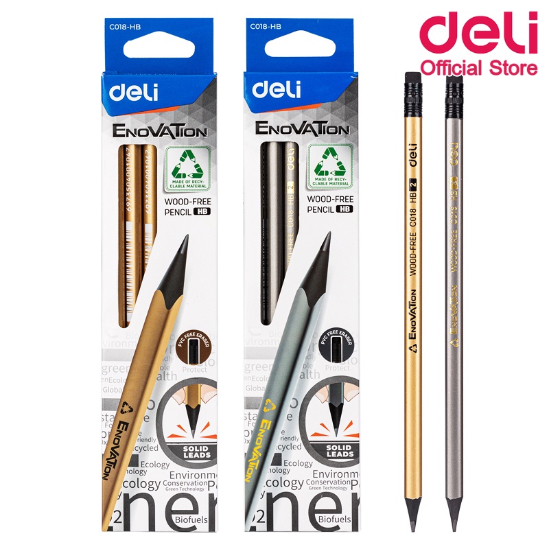 [ สินค้าพร้อมส่ง ] Deli ENOVATION C018-HB Wood Free Pencil ดินสอไม้ HB ทรงสามเหลี่ยม (แพ็ค 6 แท่ง, แพ็ค 12 แท่ง)