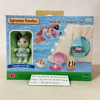 🏠 ตุ๊กตาแมวทักซิโด้ ในชุดว่ายน้ำ ซิลวาเนียน Seaside Treasure Set : Sylvanian Swimwear บ้านตุ๊กตา เล่นกับ Mermaid Castle