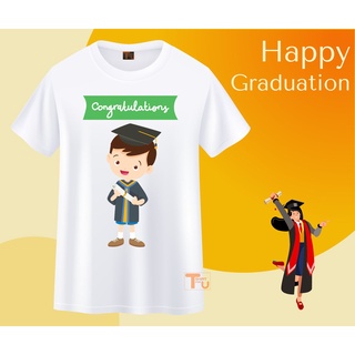 เสื้อยืดรับปริญญา ลายบัณฑิต congratulations แสดงความยินดี สีขาว เนื้อผ้านุ่ม ใส่สบาย ไม่ยับง่าย สกรีนสีคมชัด