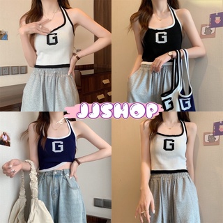 JJ shop 💜พร้อมส่ง  เสื้อไหมพรมคล้องคอ ผ้ายืดลายเสื้อตัว G เท่ๆใส่แล้วสบาย "3191"