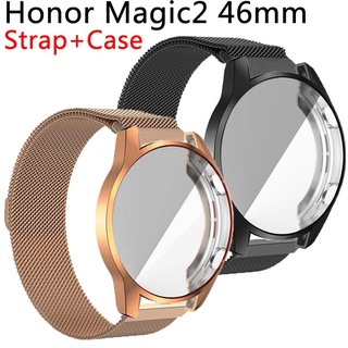 WT-00426 Huawei honor watch magic2 46mm strap milanese loop สแตนเลส watchband Case ป้องกัน TPU Bumper สำหรับ gt2 46mm 42mm case ฝาครอบ shelll GT2pro 46mm