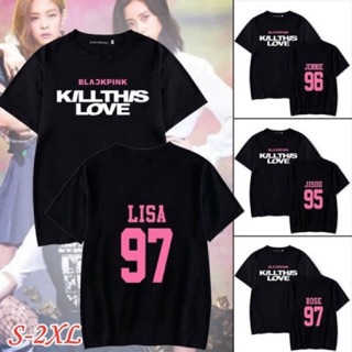 เสื้อยืดคอกลมเสื้อยืดแฟชั่น BLACKPINK SHIRT / BAJU BLACKPINK print Name: Lisa, Jennie, Jisoo, Rosé. Include Photocard.S-