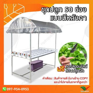 ชุดปลูกผักไฮโดรโปนิกส์ แบบมีโครงหลังคา 50 ช่องปลูกฟรีของแถม สุดคุ้ม by hydroponicgroup