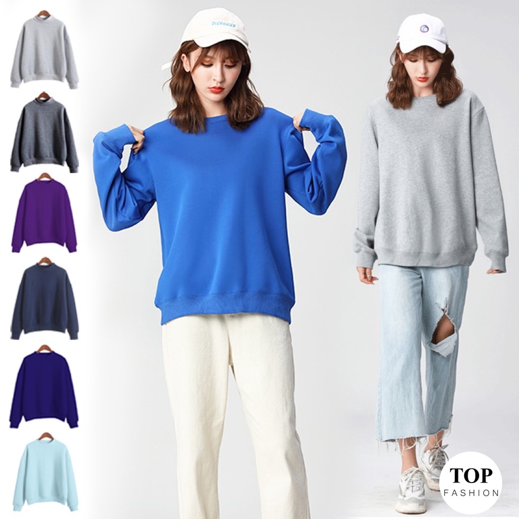 พร้อมส่งไทย ราคาถูก เสื้อกันหนาวสเวตเตอร์ผ้าสำลีหนานุ่ม โอเวอร์ไซส์ คอกลมแขนยาวจั๊ม 16 สี