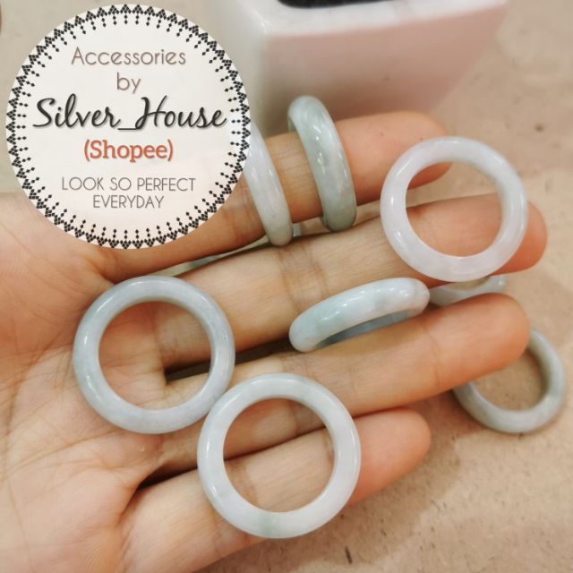 (J2) แหวนหยกแท้ หยกขาว-หยกเขียวอ่อน หน้ากว้าง 4-7mm.มีขนาด #45-#68