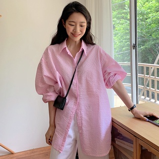 พร้อมส่ง 🥨🍇🦁  pink gingham shirt C3013 เสื้อเชิ้ตลายสก็อต เชิ้ตลายสก็อตมินิมอล มี 2 สี ฟ้า ชมพู