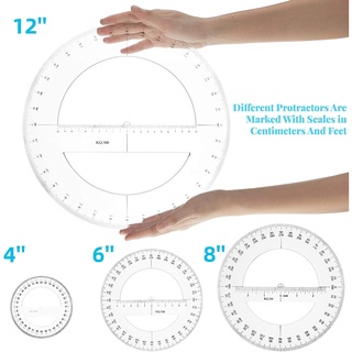 ไม้โปรแทรกเตอร์ พลาสติกใส ทรงกลม หมุนได้ 360 องศา หลายขนาด สําหรับวัดมุม วัด คณิตศาสตร์ โรงเรียน สํานักงาน