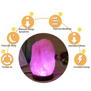 Hand Carved USB Wooden Base Crystal Rock Salt Lamp Night Light