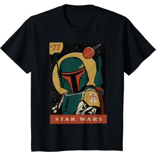 เสื้อยืดผ้าฝ้ายพิมพ์ลายขายดี เสื้อยืดแขนสั้น พิมพ์ลายกราฟฟิค Star Wars Boba Fett 77 สไตล์วินเทจ แฟชั่นสําหรับผู้ชาย