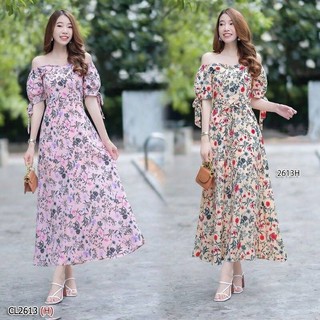 Maxidress เดรสยาวผ้าวูลพีชพิมพ์ลายดอกไม้สุดฮิต