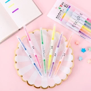 [ยกแพ็ค12หัว] ไฮไลท์ ปากกาไฮไลท์ 6 สี มี 2 หัว ออกใบกำกับภาษีได้ SET ปากกาเน้นข้อความ (Highlighter)