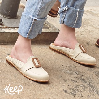 KEEP HONEY DAY : Beige รองเท้าเปิดส้นหัวเข็มขัด