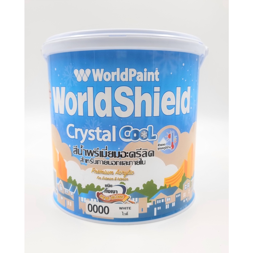 WorldPaint สีน้ำพรีเมี่ยมอะครีลิคเวิลด์ชิลด์ คริสตัลคูล (ชนิดกึ่งเงา) สีขาว WorldShield Crystal Cool