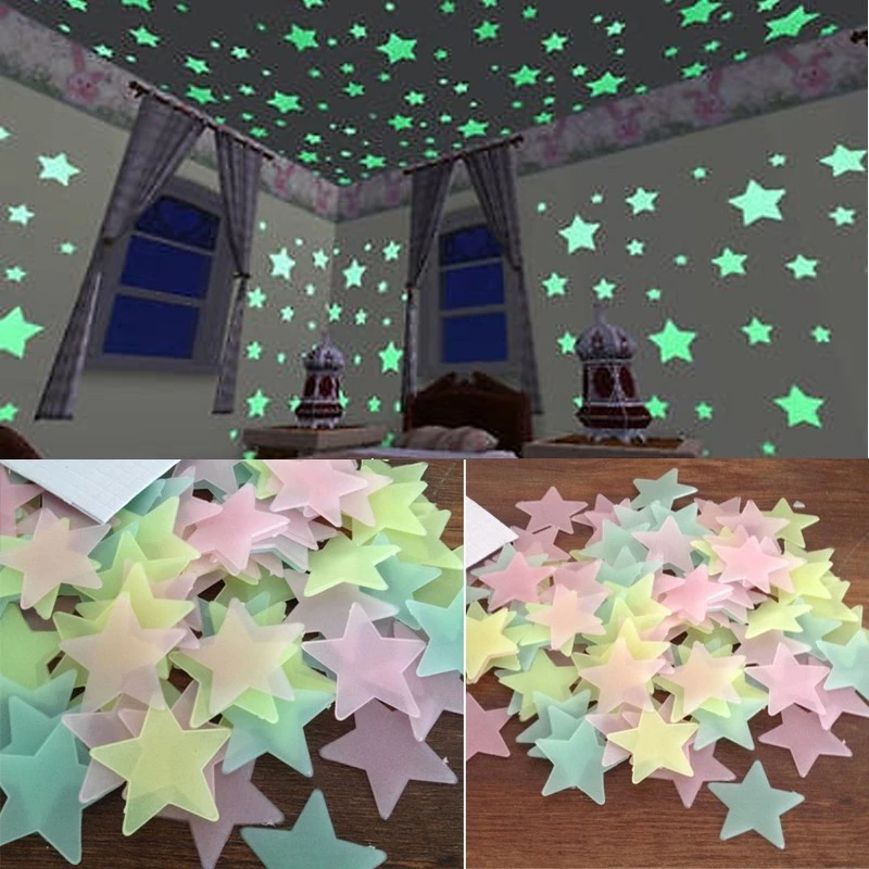 3 ซม.3D ดาวเรืองแสงใน Dark Luminous Fluorescent สติ๊กเกอร์ติดผนัง Luminous Patch เด็กตกแต่งห้องนอน