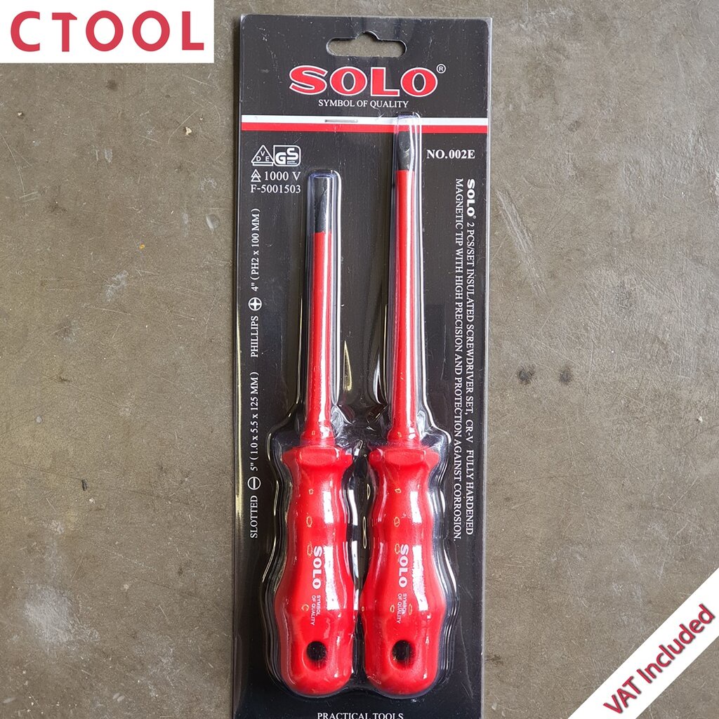 ชุดไขควงช่างไฟฟ้าหุ้มฉนวน มี2ชิ้นแฉก-แบน 002E Solo ของแท้100% - Authentic Two Pieces Insulated Screw