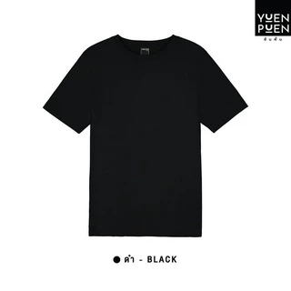 YuenPuen เสื้อยืดคอกลม สีดำ ยืนพื้น ไม่ยืด ไม่ย้วย ไม่ต้องรีด เสื้อยืดสีพื้น