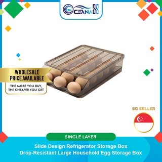 【SG Wholesale】Slide Design Refrigerator Storage Box Drop-Resistant Large Household Egg Storage Box