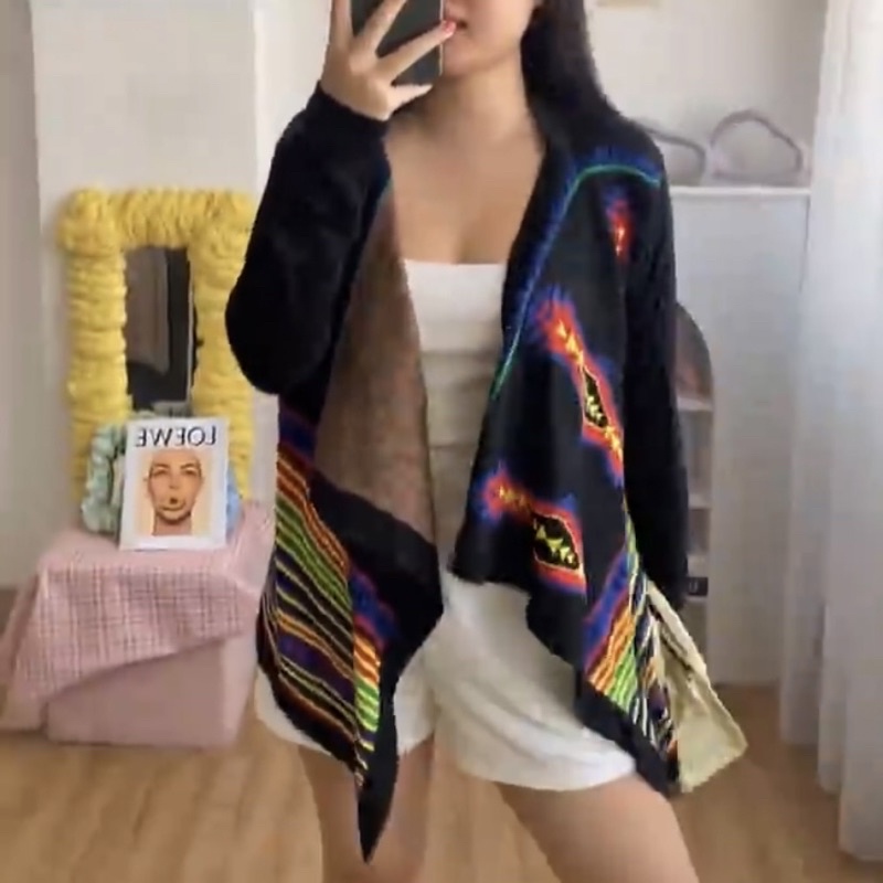 Zoe Bae Zara Look a Like Cardigan Pattern Bohemian Black Knit Galagooddeal Knit