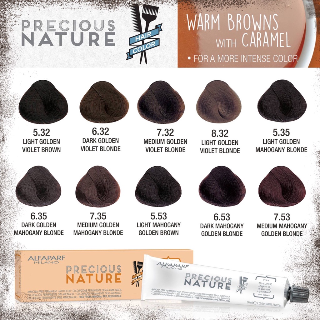 Alfaparf Precious Nature color creme 60ml ยาย้อมผมปกปิดผมขาวปราศจาก ammonia , PPD , Resorcinol พร้อม