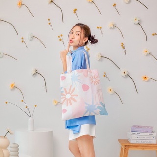 ✨HOT✨Vibes.brandd☁️ Peonies Pink tote bag ☁️ กระเป๋าผ้า มีผ้า2แบบให้เลือก ผ้าแคนวาส ผ้าไมโคร