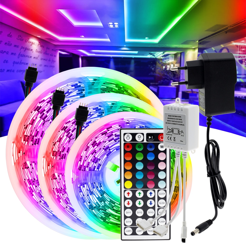 สายไฟ LED ไฟเส้น  5050 5ม. 10ม. 15ม. 20ม. 30ม  ไฟ  Rgb ตกแต่งห้อง + รีโมต 44 ปุ่ม IR Dc12V ไฟแต่งห้อง