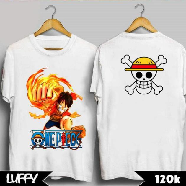 One piece luffy punch fire เสื้อยืดพิมพ์ 2 ด้าน พิมพ์ที่ร้าน