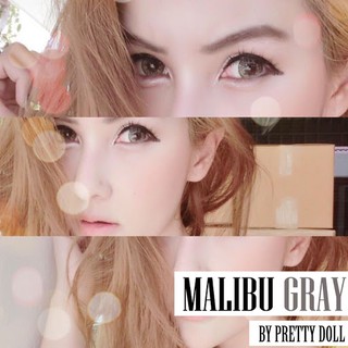 1 คู่ บิ๊กอายตาโต สีเทา สวย ตามีประกาย แนว 3tone รุ่น Malibu Gray แบรนด์ Pretty Doll ขนาด 14.5 ค่าสายตาปกติ