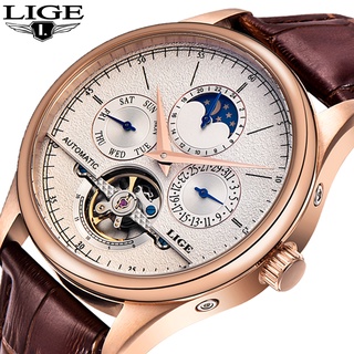 LIGE 2022 ผู้ชายนาฬิกาแบรนด์ชั้นนำบุรุษนาฬิกาจักรกลอัตโนมัติ Tourbillon โครงกระดูกนาฬิกาผู้ชาย