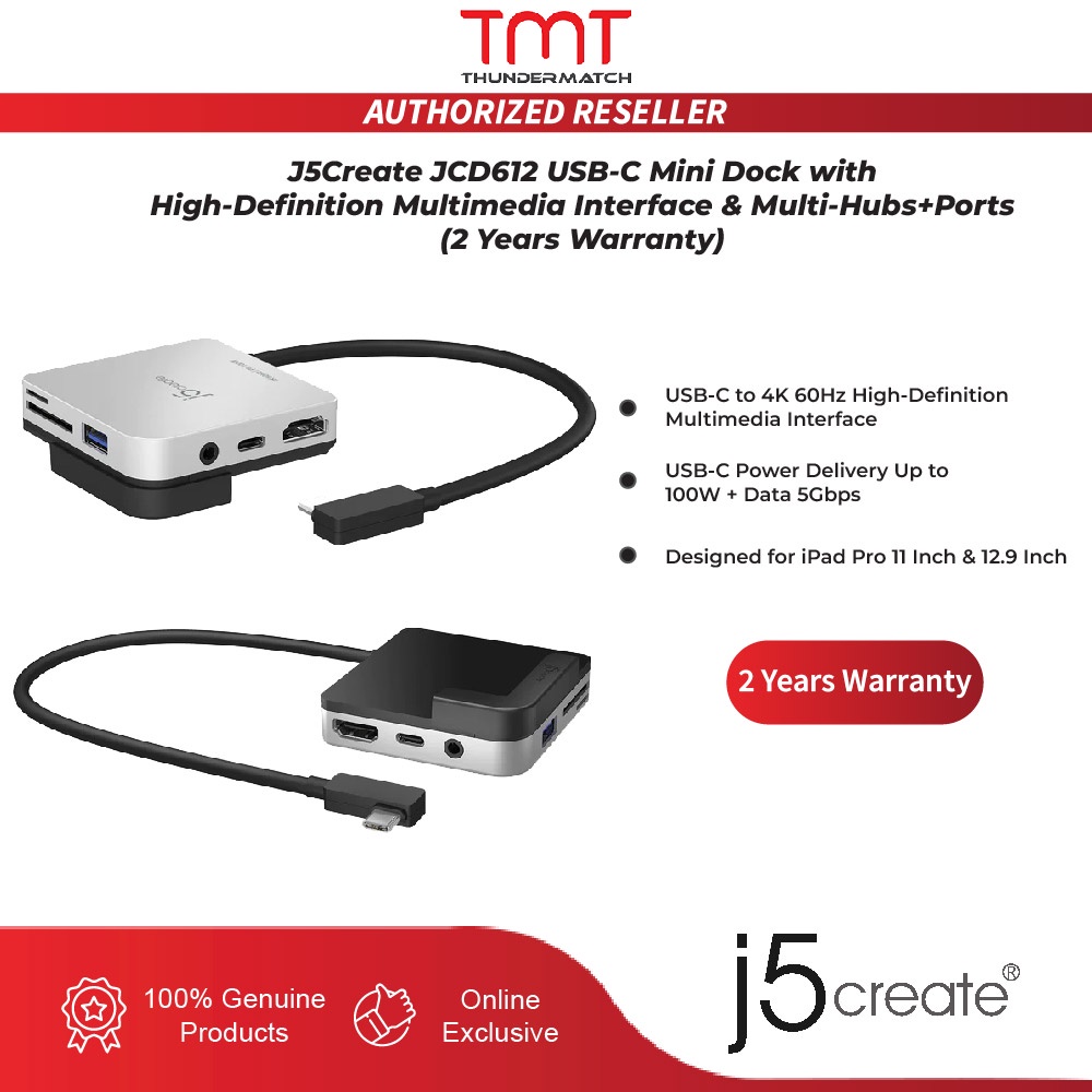 J5Create JCD612 USB-C Mini Dock พร้อมอินเทอร์เฟซมัลติมีเดียความละเอียดสูงและหลายพอร์ต + พอร์ต