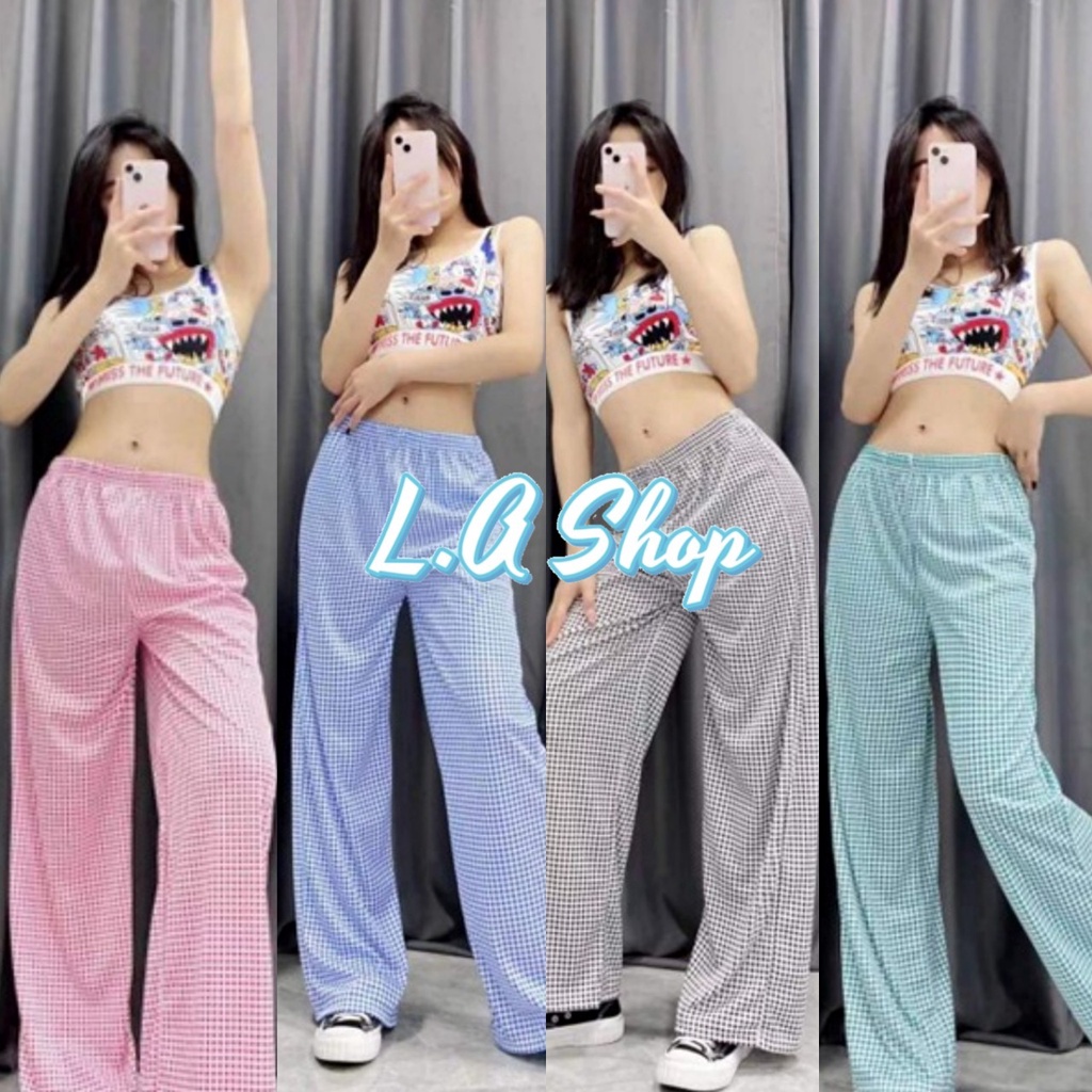 L.A Shop ​​พร้อมส่ง กางเกงขายาว ลายตารางผ้านิ่ม ทรงหลวมน่ารักมาก "KU-9637"