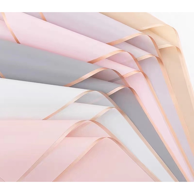 กระดาษห่อดอกไม้ กันน้ำ กระดาษห่อขอบทองสีทึบ สีโปร่งแสง กันน้ำ 20แผ่น/แพ็ค ขนาด58*58ซม