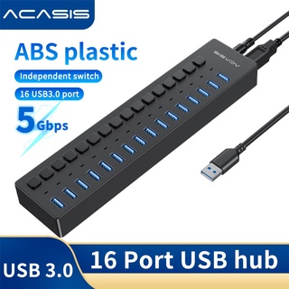 ACASIS 10/16 Ports Powered USB Hub USB 3.0 Data Hub  with Individual On/Off Switches and 12V 7.5A Power Adapter USB Hub 3.0 Splitter for Laptop, PC, Computer, Mobile HDD, Flash Drive and More