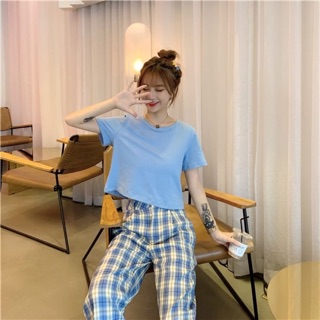 🐳 Ocean blue crop เสื้อครอปคอกลม แขนสั้น สีฟ้า 🌈
