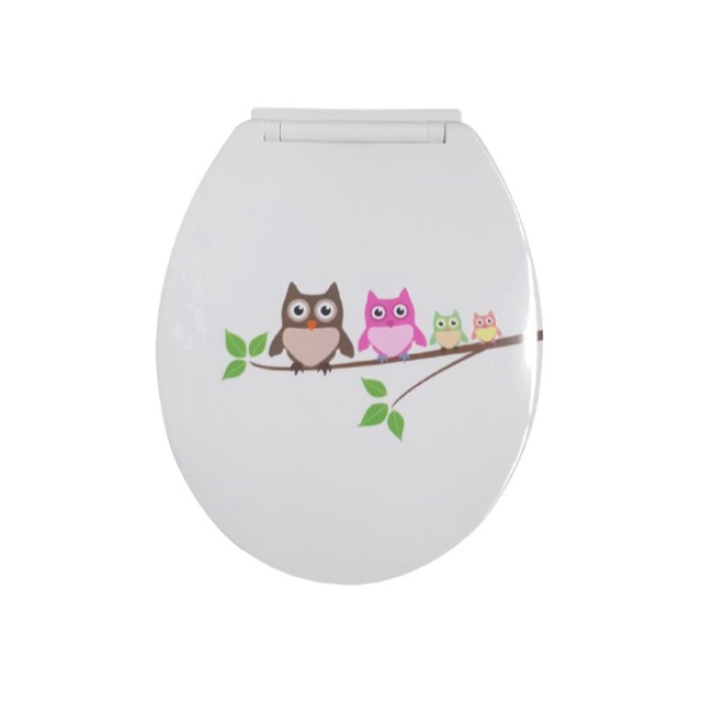 KASSA ฝารองนั่งชักโครกพลาสติก ทรงกลม พิมพ์ลาย รุ่น KS-HTC3709-OWL ลายนกฮูก สีขาว