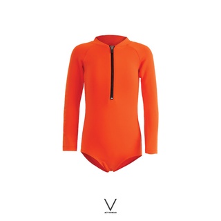 V ACTIVEWEAR KIDS COLLECTION ORANGE BODYSUIT SS2022 ชุดว่ายน้ำเด็ก ชุดบอดี้สูทแขนยาว  ผ้าหนา กัน UV UPF 50+