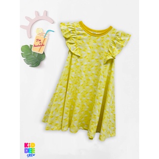 KiddeeCrew ชุดกระโปรงระบายแขนลายดอกฝ้ายสีเหลือง Yellow floral print skirt set เหมาะสำหรับอายุ 2-10 ปี