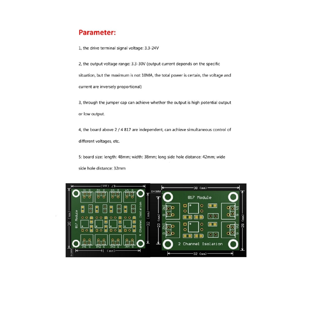 pc 817 3 . 6-30 v 2 channel แผ่นบอร์ดโมดูลแปลงแรงดันไฟฟ้า PC817 3.6-30V 2 Channel Optocoupler Isolation Board - รูปที่ 3