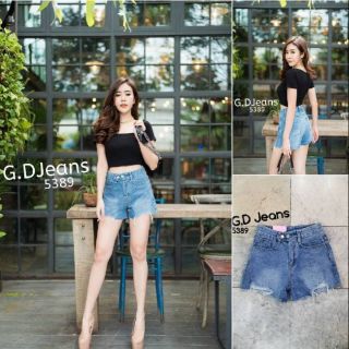 G.D.Jeans รุ่น 5389#กางเกงยีนส์ขาสั้นผ้าด้านเอวกลางแต่งขาดฟอกสีสวยผ้าดี