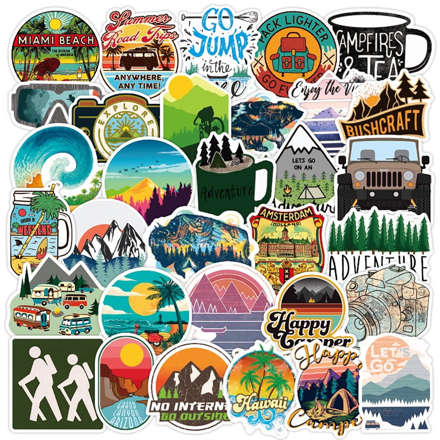 ❉ Outdoor Camping Series 04 สติ๊กเกอร์ Happy Travel & Wild Adventure ❉ 50 ชิ้น/เซ็ต DIY แฟชั่นกันน้ํา Doodle Decal สติกเกอร์