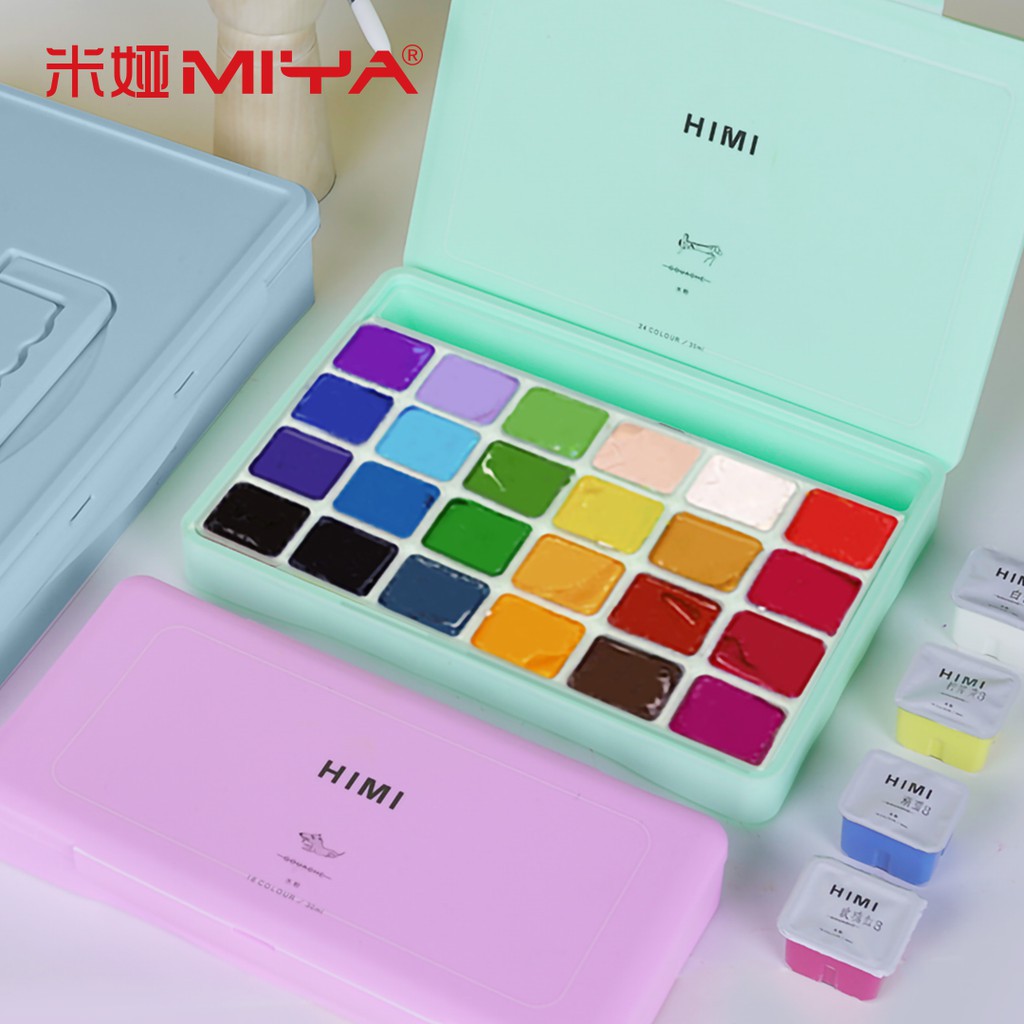 MIYA HIMI Gouache Paints Set 18/24colors 30ml Jelly Cup Non-Toxic Gouache  Artist Watercolor Paint