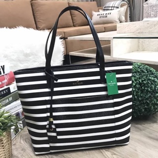 ❤️ พร้อมส่งรุ่นหายาก! KATE SPADE HYDE LANE STRIPED RILEY LEATHER TOTE BAG 💋🍭