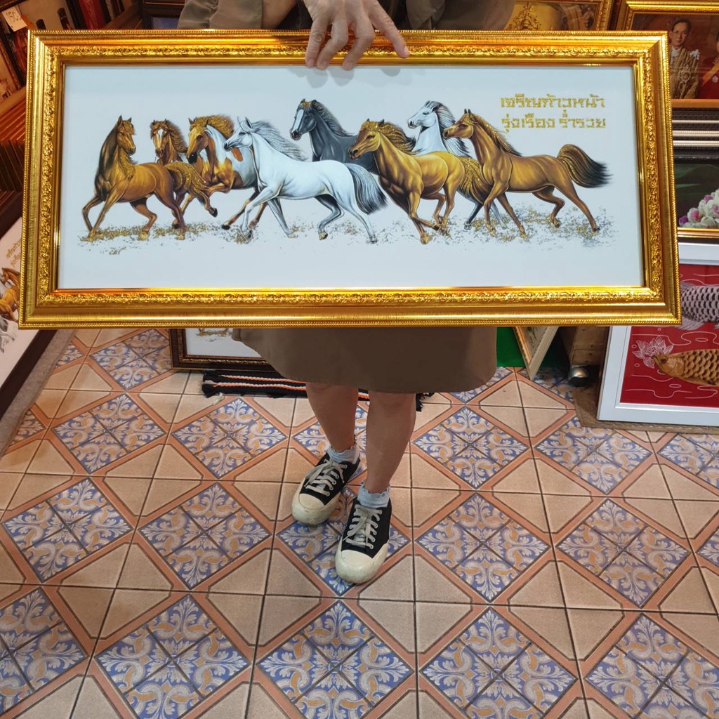 กรอบรูป (หันซ้าย) ม้า ม้า8ตัว ภาพม้า ม้ามงคล พร้อมใส่กระจก เป็นของขวัญ ขึ้นบ้านใหม่ วันเกิด ของระลึก