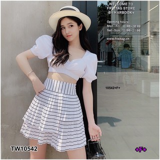 GN10542 **รบกวนสอบถามstockก่อนสั่งซื้อจ้า** Set เสื้อครอปแขนตุ๊กตา + กระโปรงระบายริ้ว